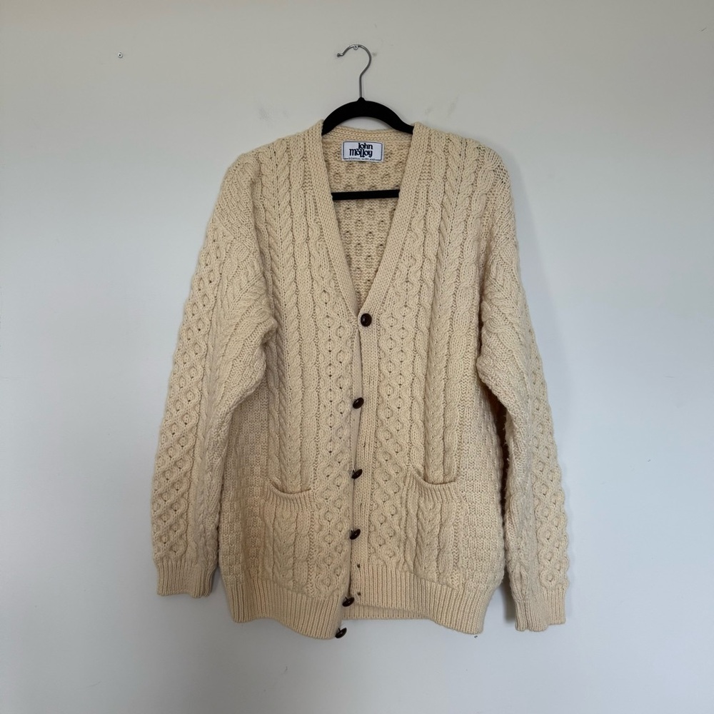 John Molloy V Neck Cardigan Cable Knit Wool XL